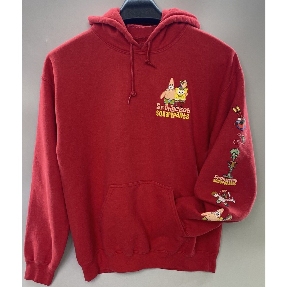 SpongeBob SquarePants Red Hoodie Pullover Characters Sleeve Graphic Sweatshirt